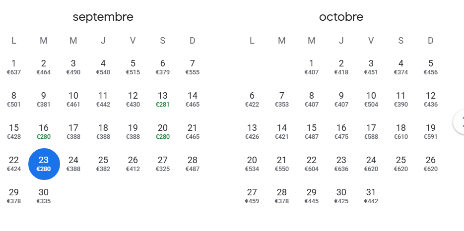 google flights calendrier